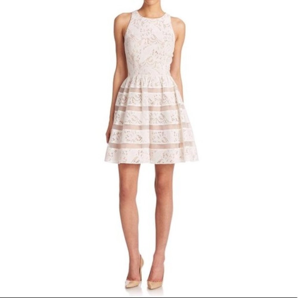 Aidan Mattox Ivory Nude Lace Fit & Flare Cocktail